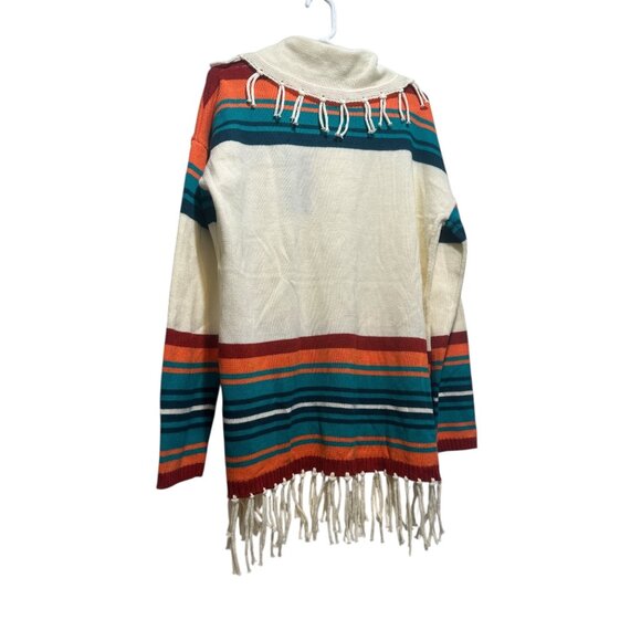 Panhandle Aztec Stripes Fringe Sweater Women XL Cowl Neck Western Bohemian Rodeo - Picture 12 of 15